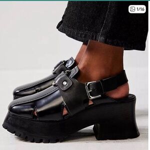 Free People Leather Astoria Clogs With Straps & Buckle Black Size US 8.5